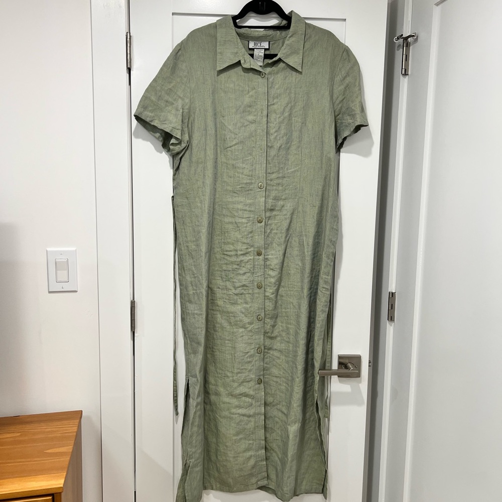 Vintage sage green button down dress